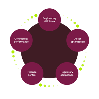 Antire value creation areas: engineering efficiency, asset optimization, regulatory compliance, finance control, commercial performance